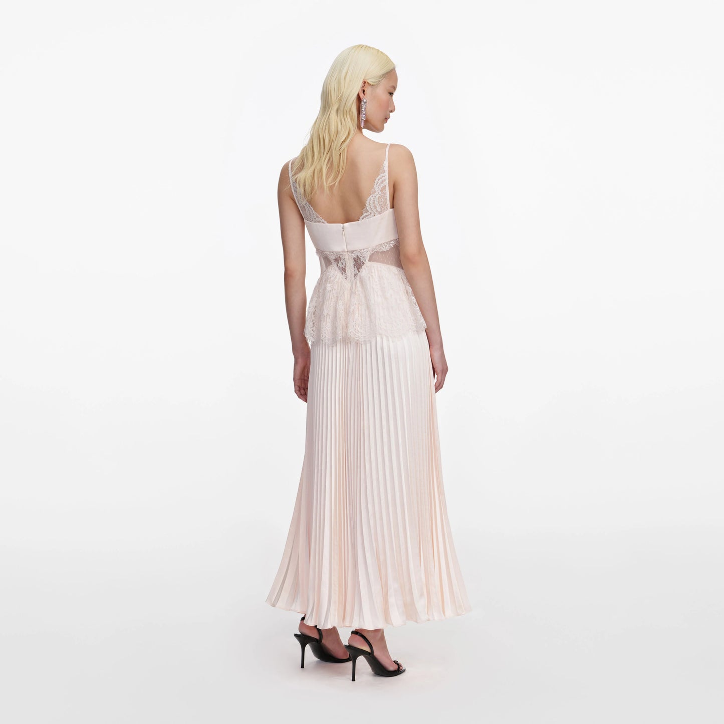 Blush Satin Lace Midi Dress