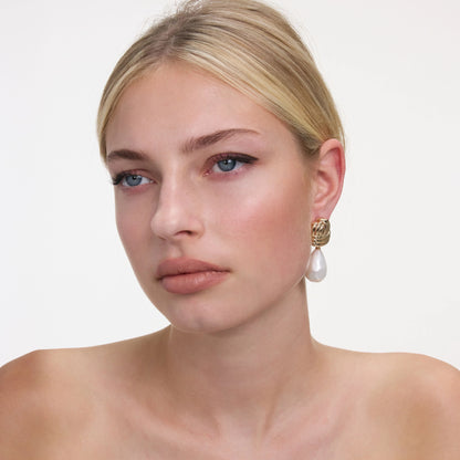 Gold Knot Pearl Earrings