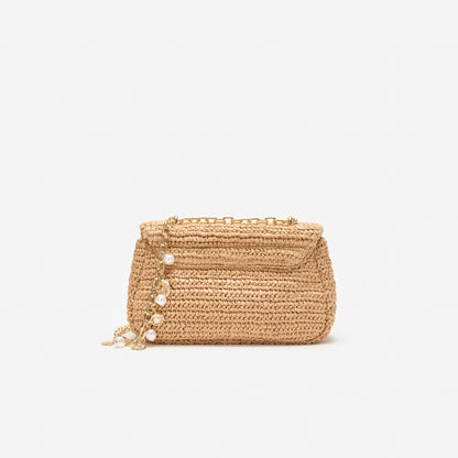 Raffia Bow Charm Shoulder Bag