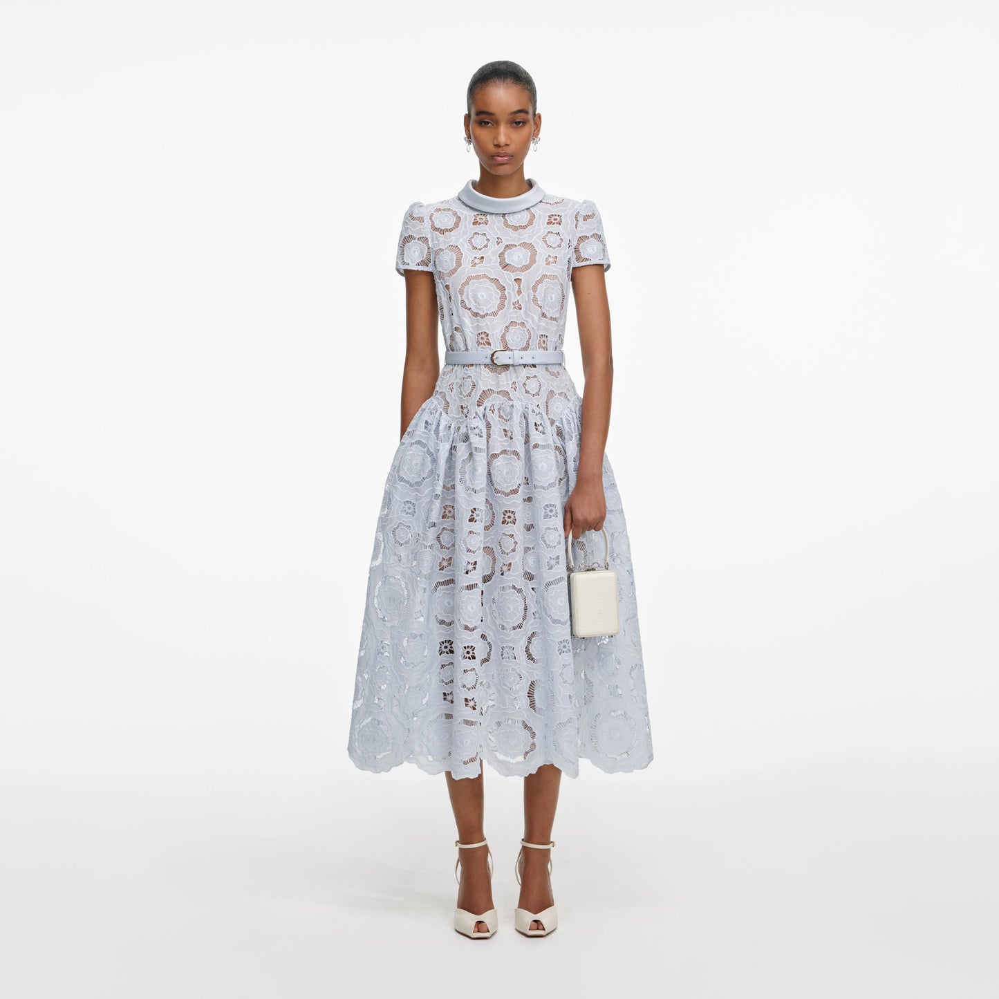 Blue Floral Lace Midi Dress