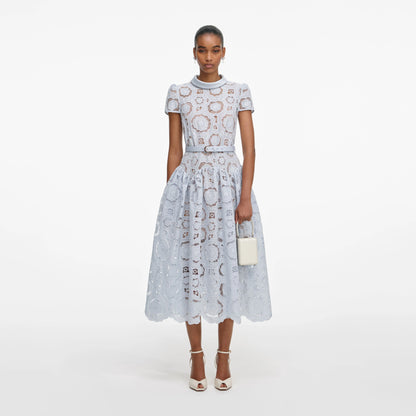 Blue Floral Lace Midi Dress