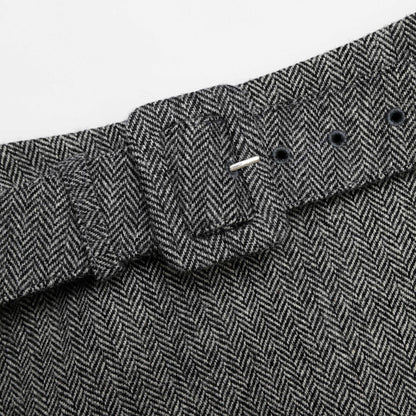 Grey Herringbone Flared Mini Skirt
