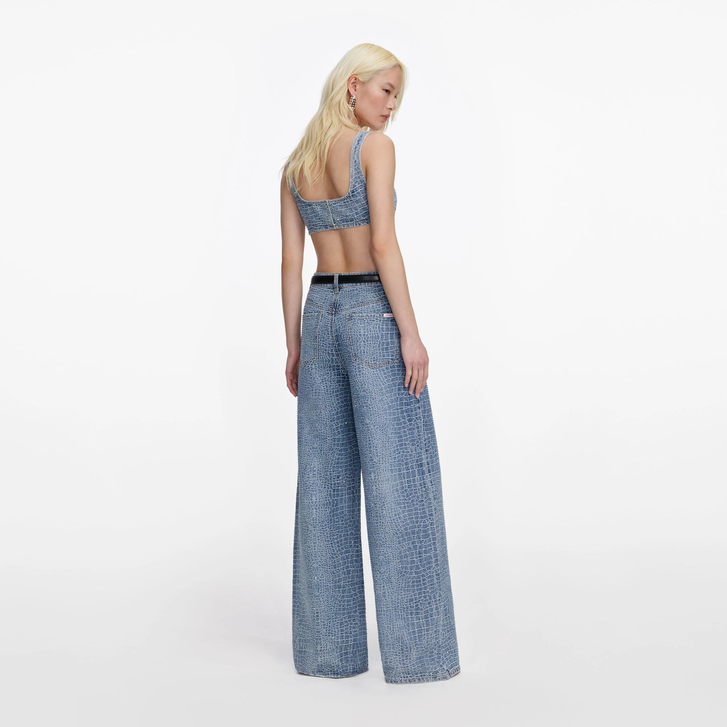 Rhinestone Croc Effect Wide Leg Jeans
