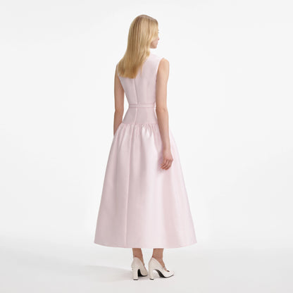 Pink Taffeta Belted Midi Dress