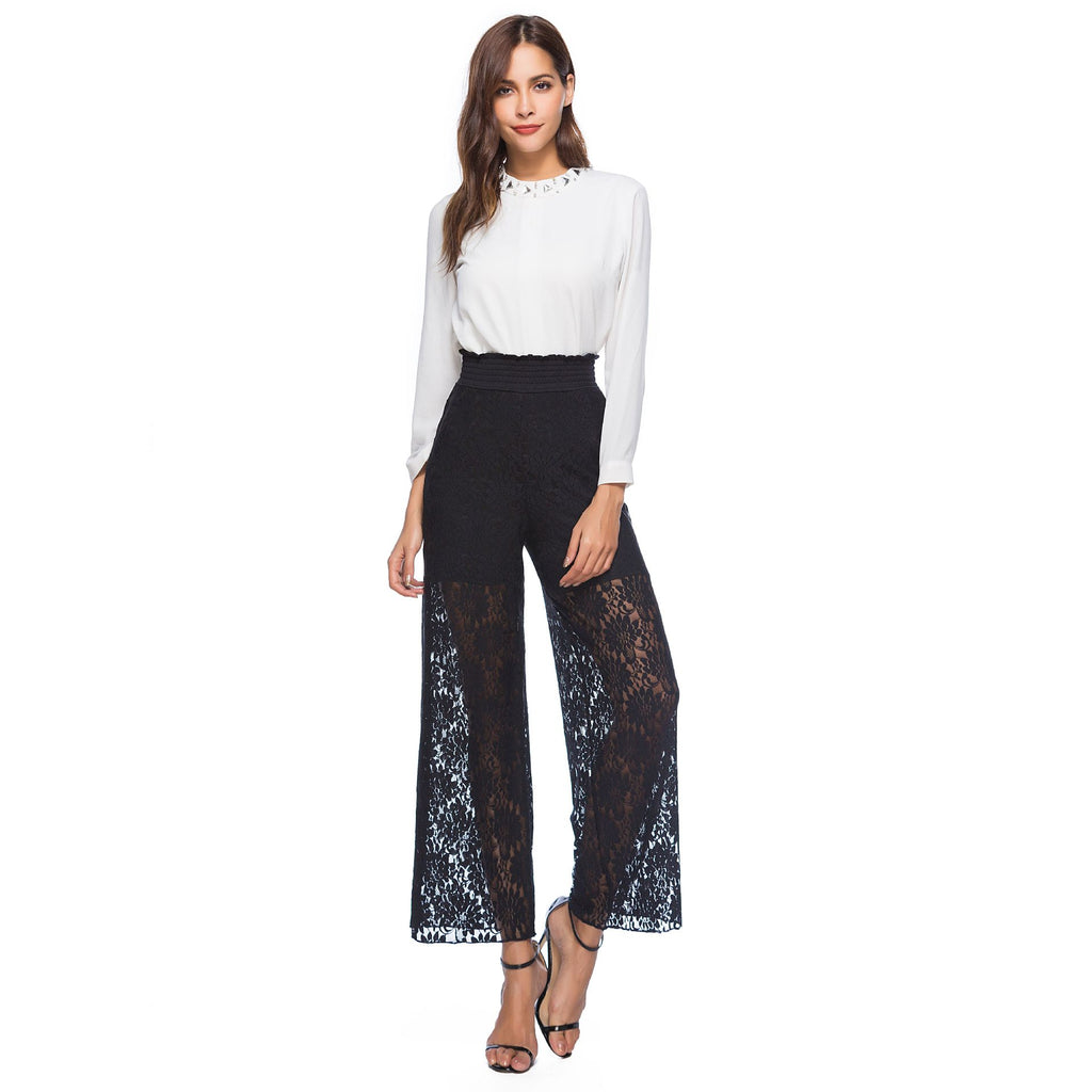 Embroidery Wide Leg Lace Jeans With Rhinestone--Add to cart and enjoy 50% off