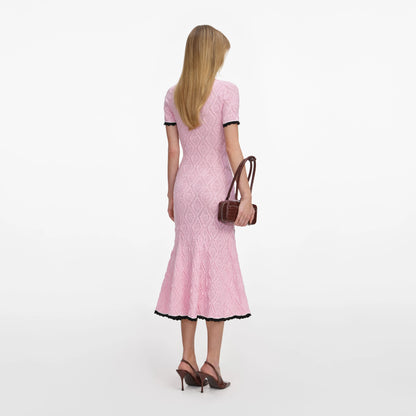 Pink Pointelle Knit Midi Dress