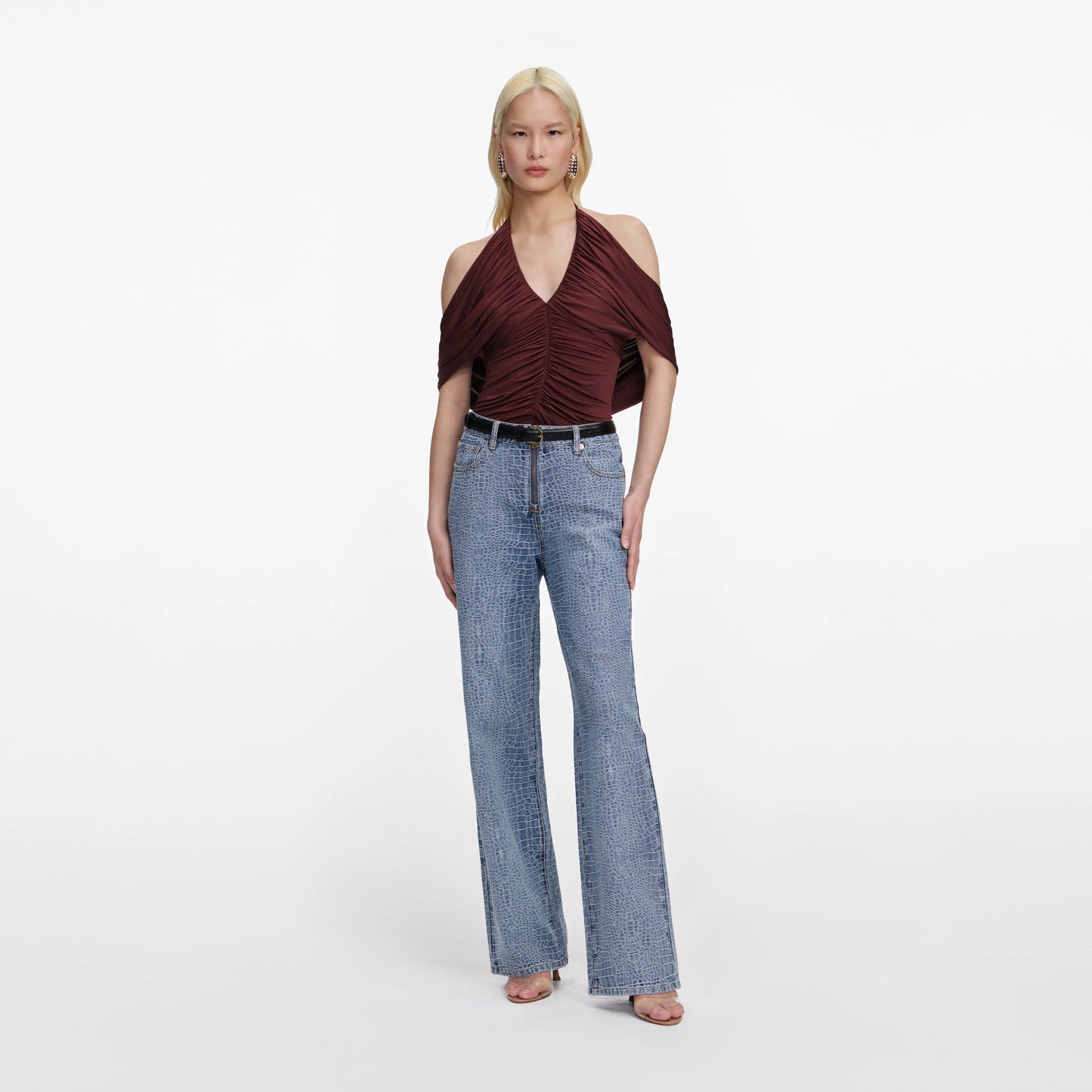 Brown Jersey Drape Top