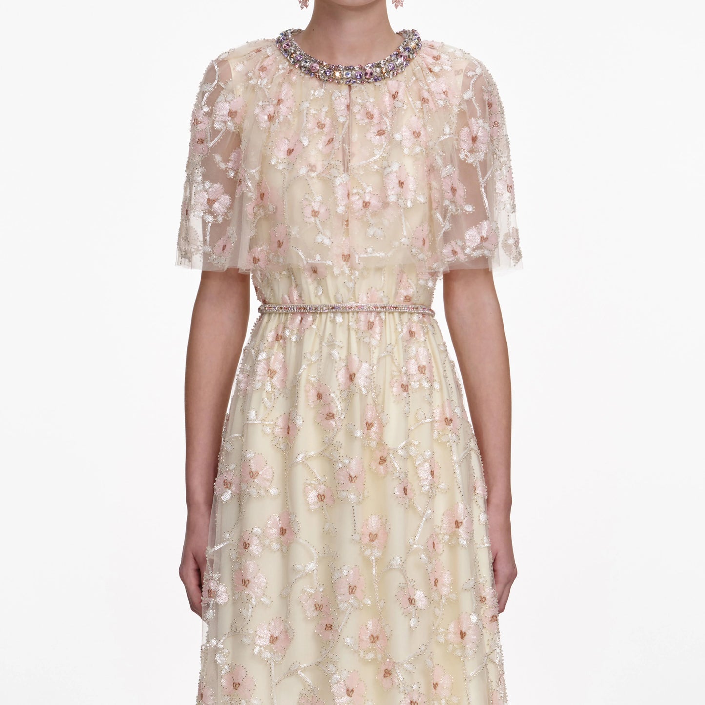 Champagne Floral Embellished Maxi Dress