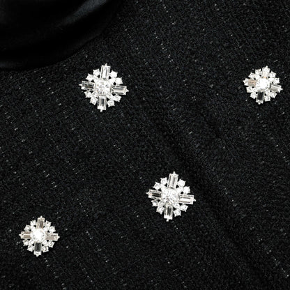 Black Boucle Collared Midi Dress