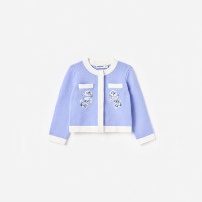 Blue Floral Knit Cardigan