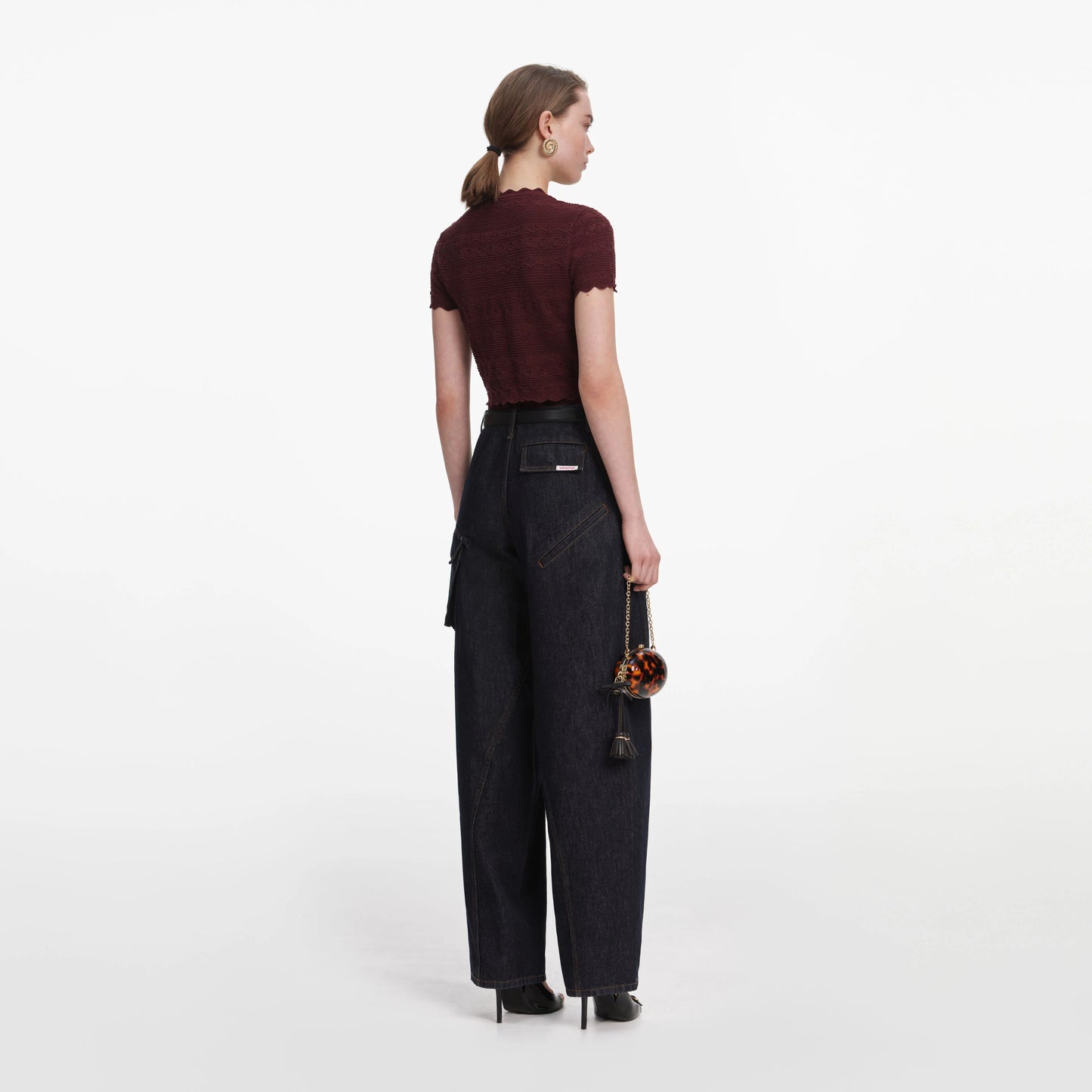 Brown Pointelle Knit Top