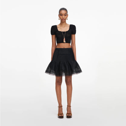 Black Embroidered Mini Skirt