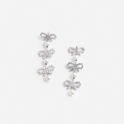 Micro Bow Pearl Tiered Earrings
