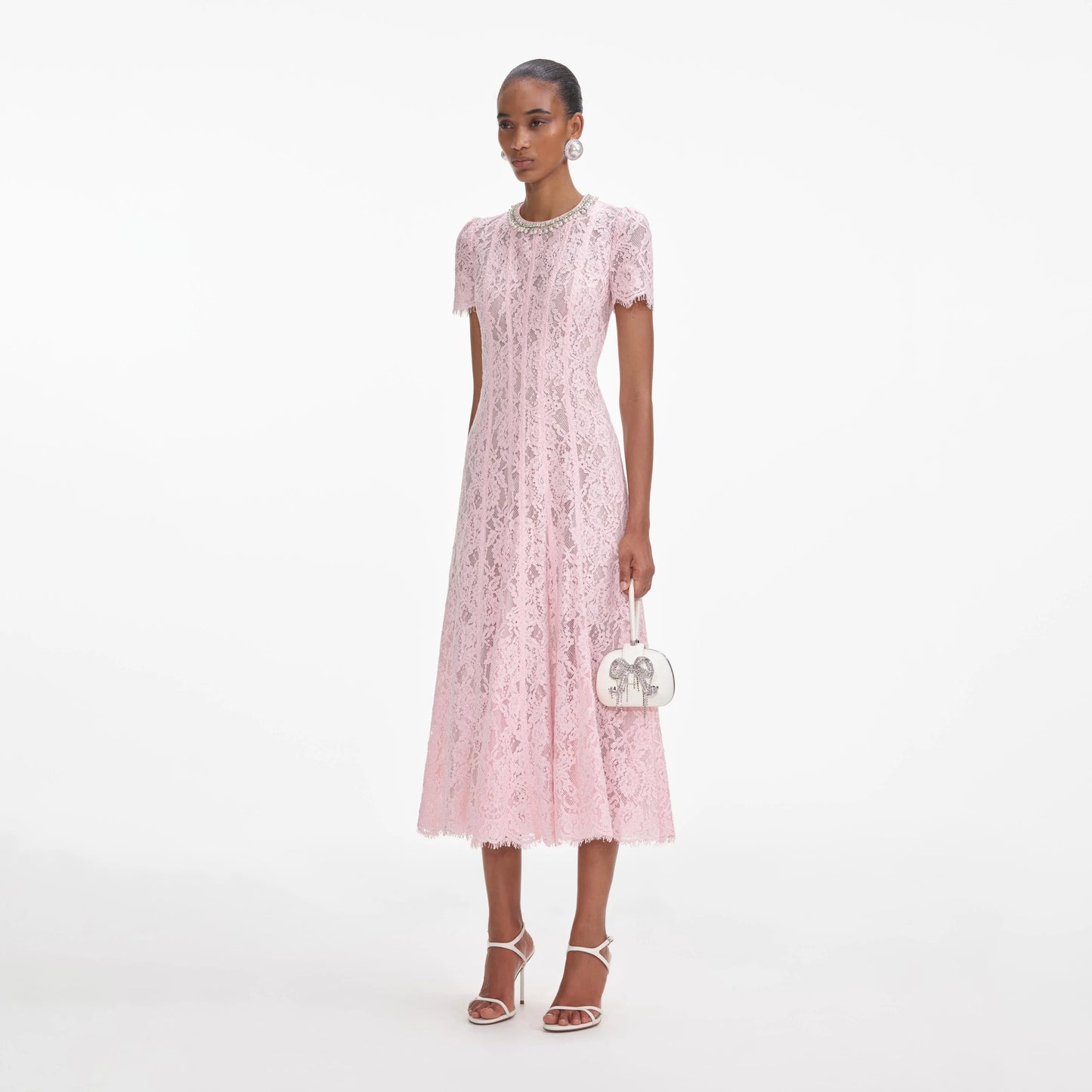 Pink Lace Embellished Midi Dress