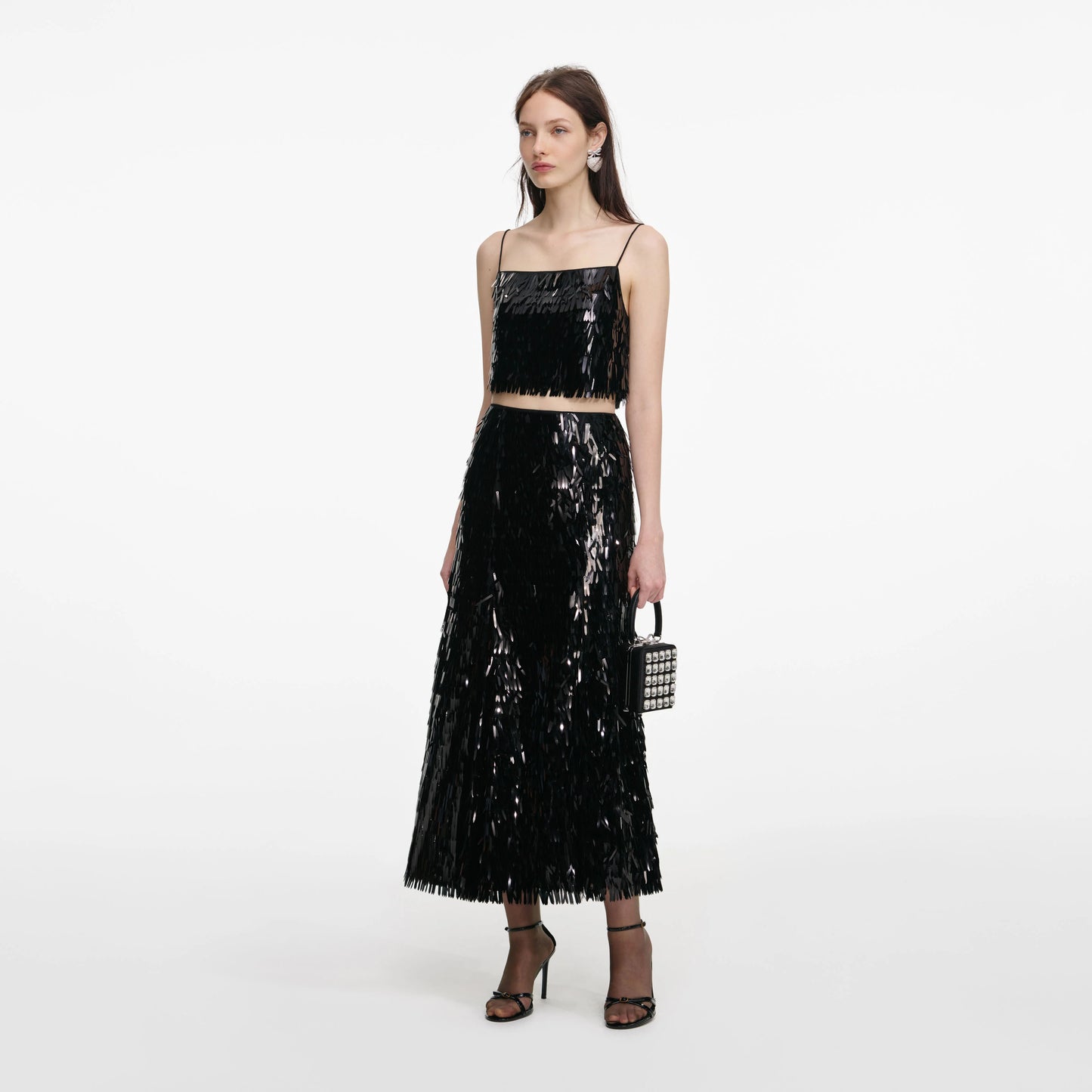 Black Sequin Midi Skirt