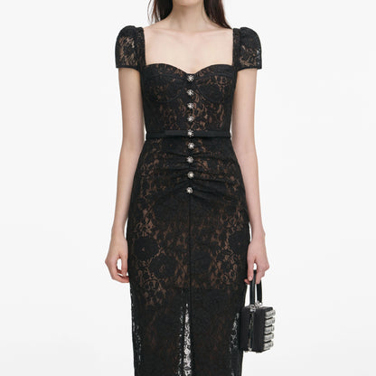 Black Sweetheart Lace Midi Dress