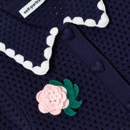 Navy Crochet Knitted Cardigan