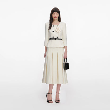 Cream 3D Flower Tailored Midi Dress