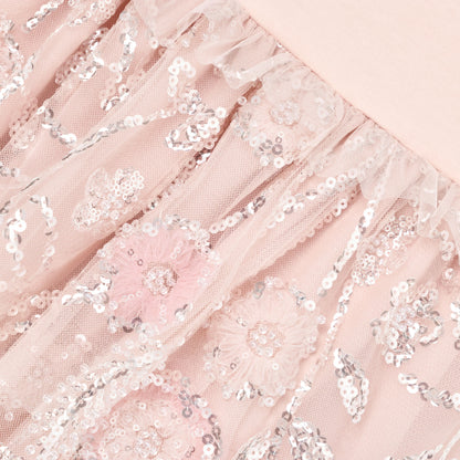 Pink Sequin Embellished Tiered Dress