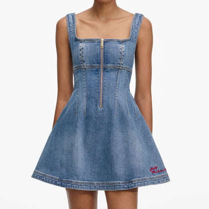 Denim Flared Logo Mini Dress