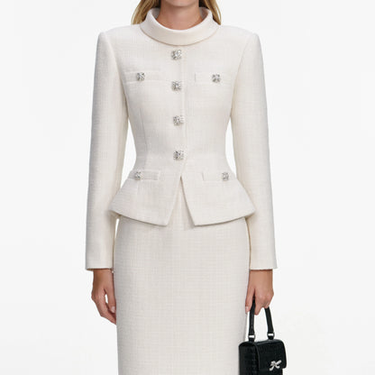 Cream Boucle Tailored Midi Dress