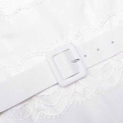 White Linen Lace Insert Midi Dress