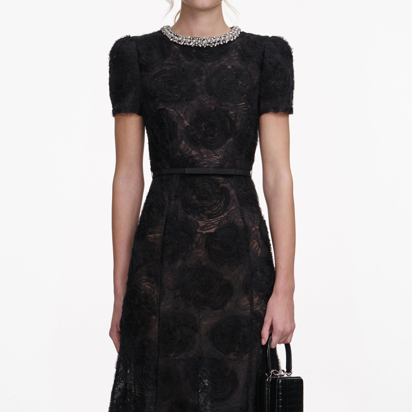 Black Tulle Lace Midi Dress