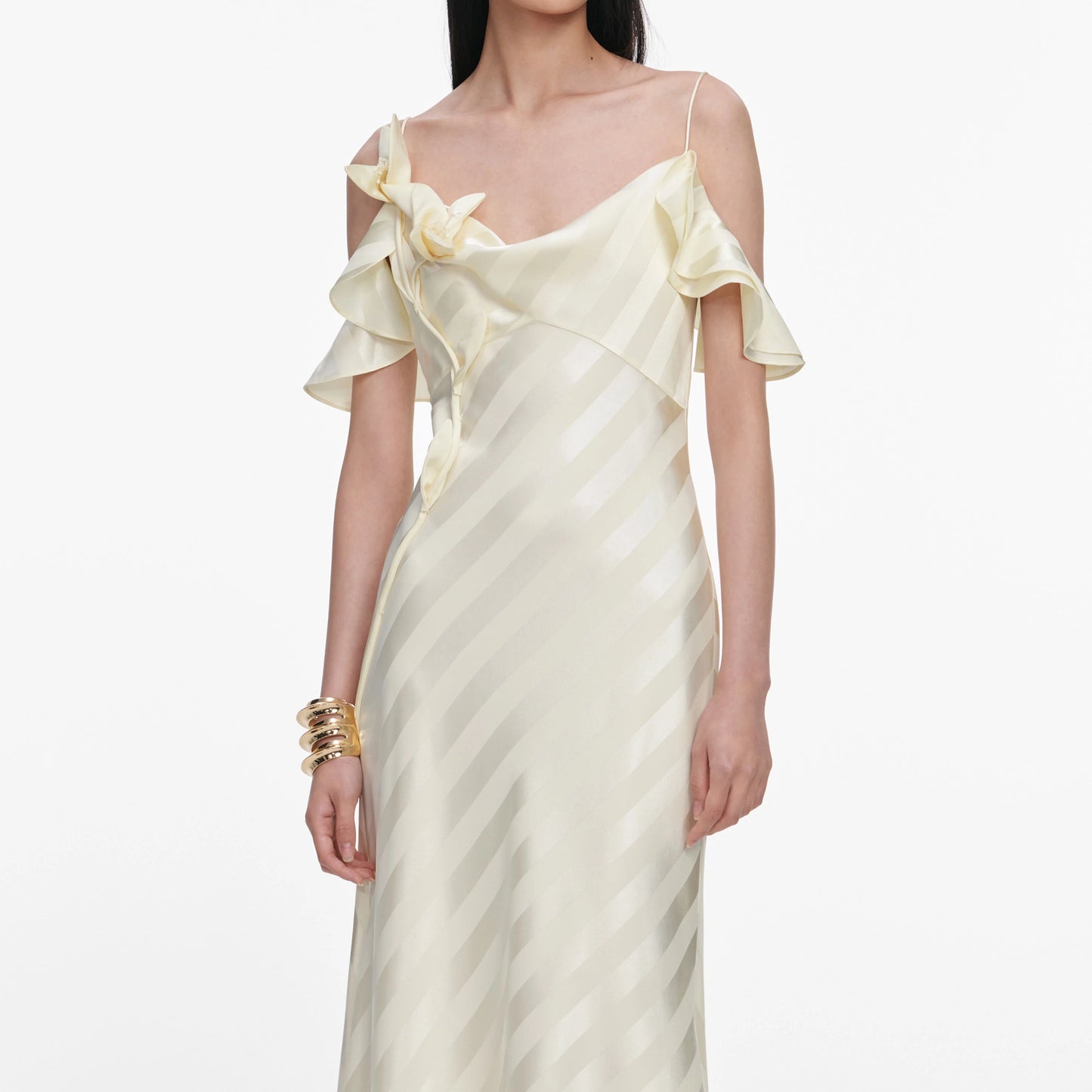 Yellow Satin Striped Maxi Dress
