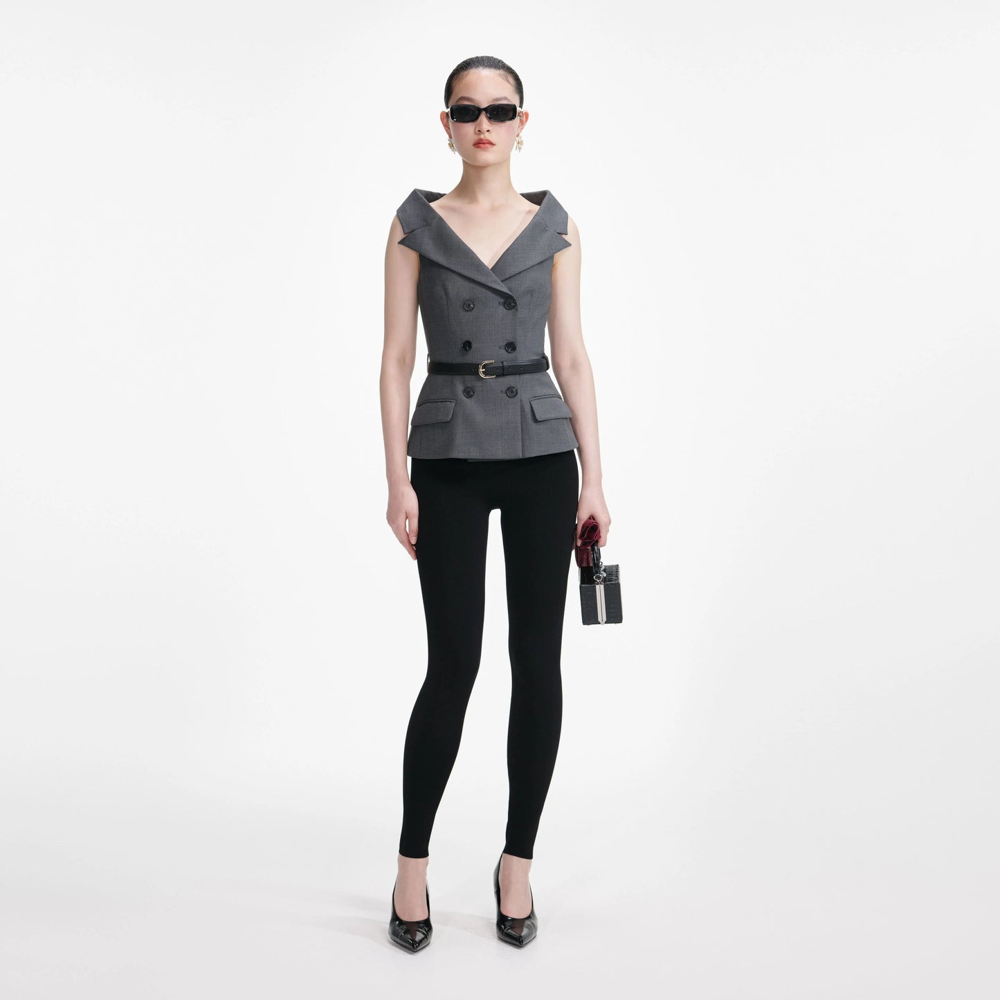Grey Wool Tailored Top