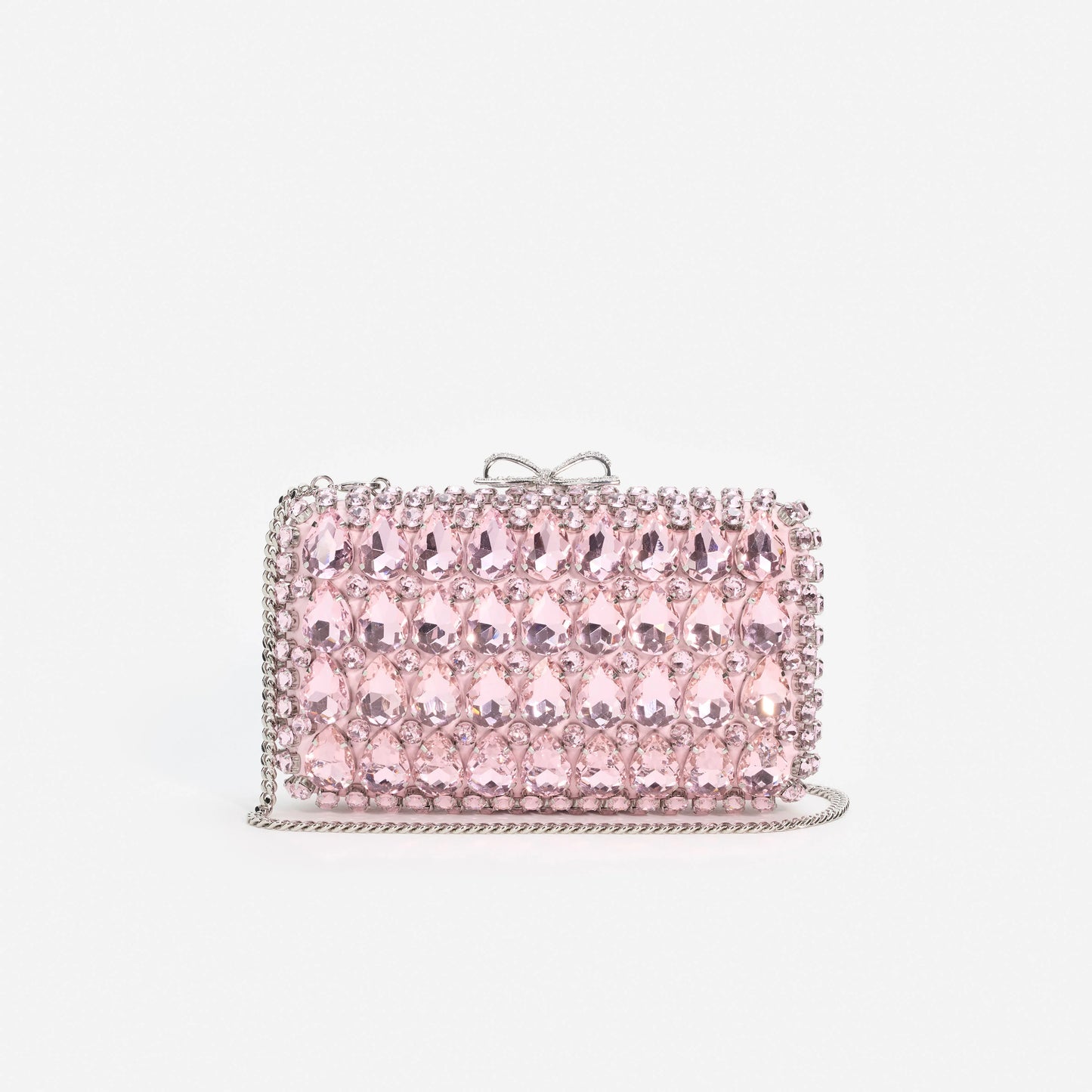 Pink Satin Crystal Clutch Bag