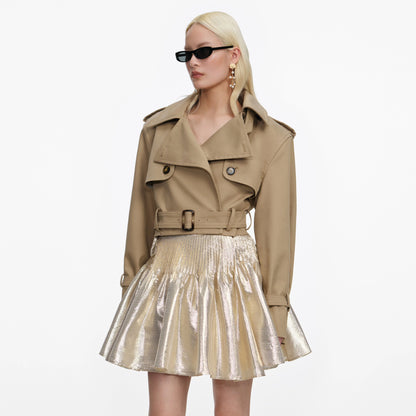Beige Cropped Trench Jacket