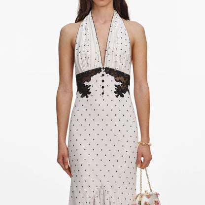 Polka Dot Halter Neck Midi Dress