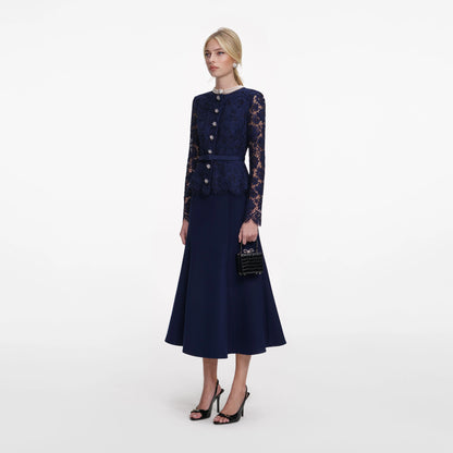 Navy Tailored Lace Midi Dress
