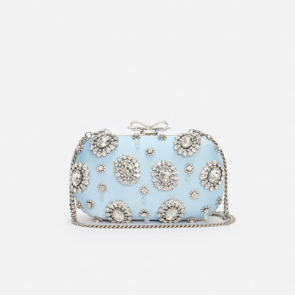 Blue Satin Multi Crystal Clutch Bag