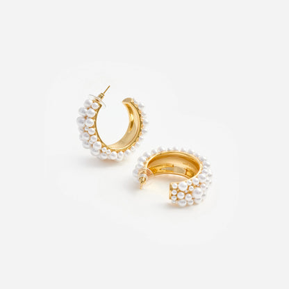 Pearl Cluster Hoop Earrings