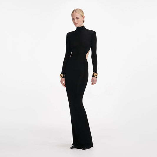 Black Viscose Knit Cut Out Maxi Dress