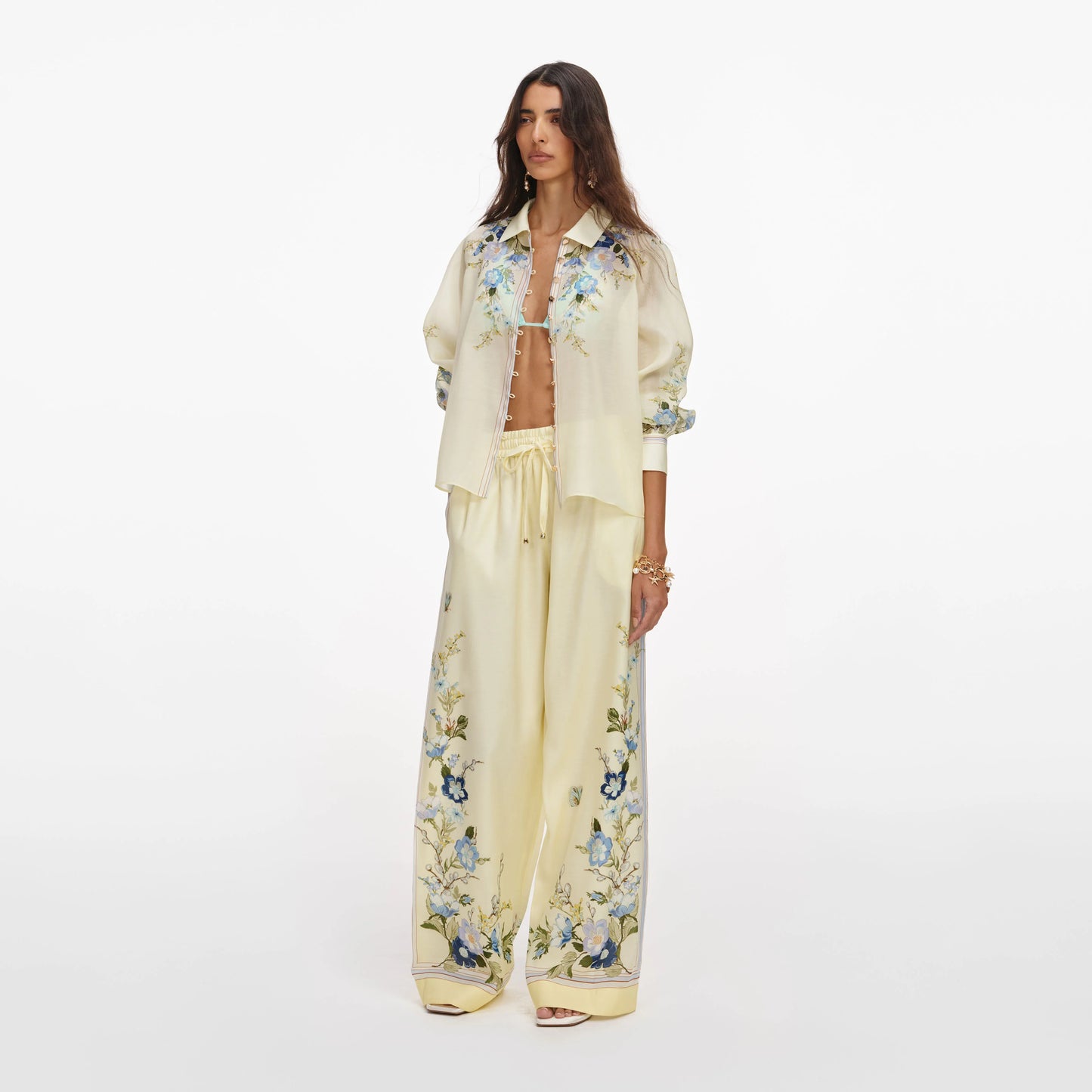 Yellow Floral Organza Trousers
