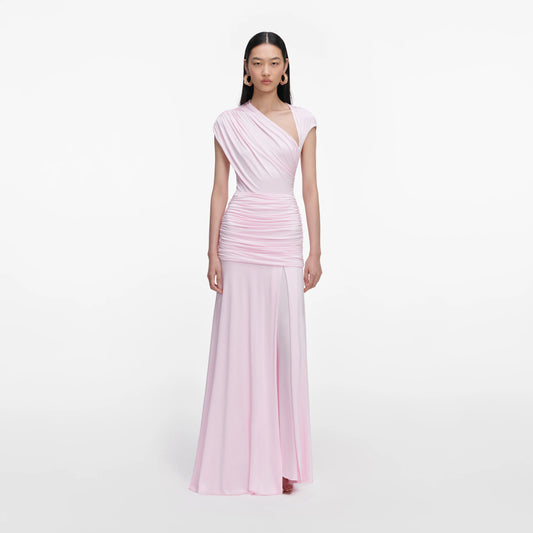 Pink Jersey Draped Maxi Dress