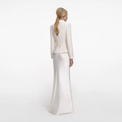 Cream Boucle Collared Maxi Dress