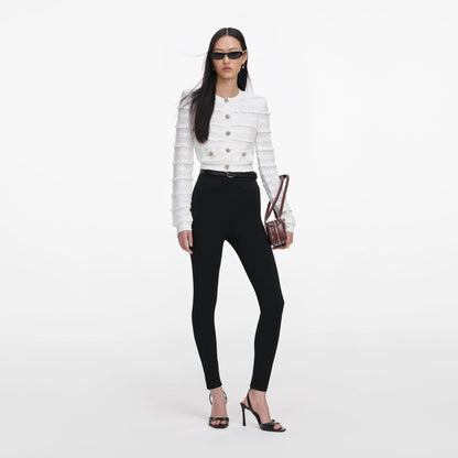 White Pointelle Diamante Cardigan