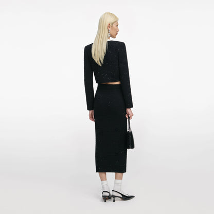 Black Textured Knit Midi Skirt