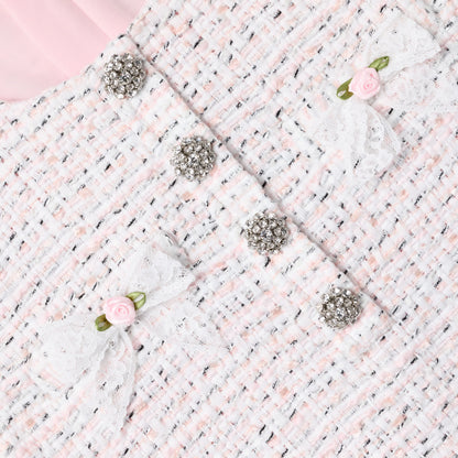 Pink Boucle Lace Bow Dress