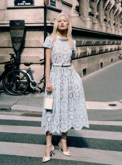 Blue Floral Lace Midi Dress