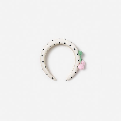 Cream Polka Dot Cherry Motif Headband