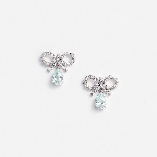 Micro Bow Blue Droplet Earrings