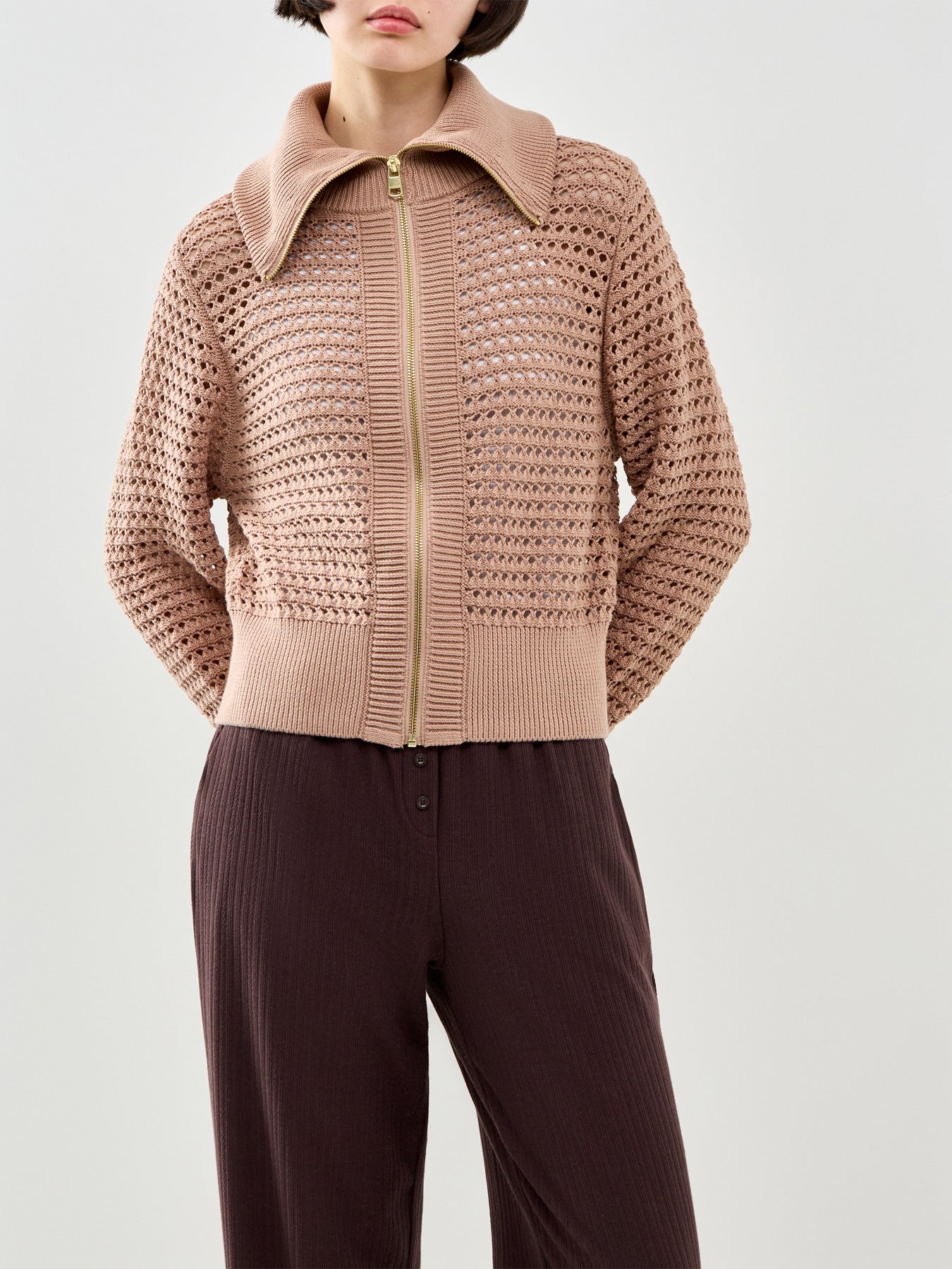 Eloise Full Zip Knit Cardigan Brown