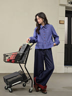 Blue Plaid Ruffle Blouse