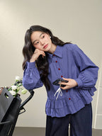 Blue Plaid Ruffle Blouse