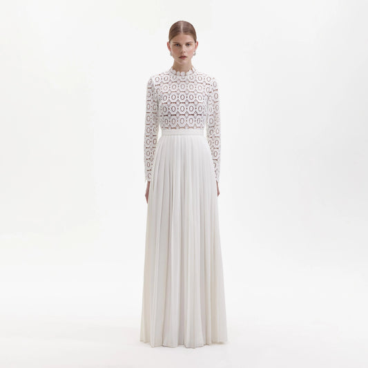 Pleated Crochet Floral Maxi Dress