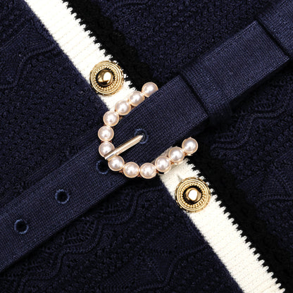 Navy Pointelle Knit Midi Dress